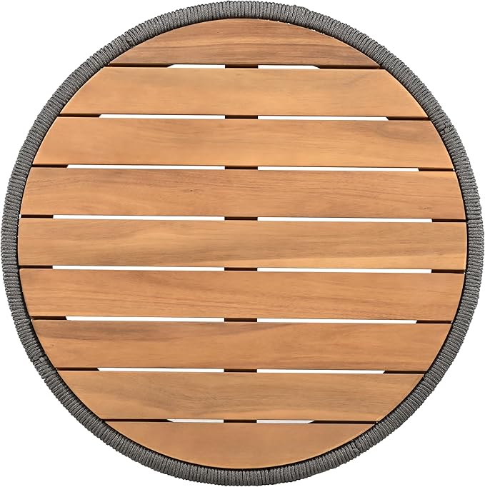 Round Rattan Coffee Table, Wood Outdoor Coffee Table, Rustic Patio Table Weather-Resistant Outdoor Furniture, for Garden - Photo 5