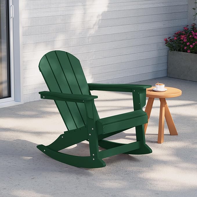 WestinTrends Malibu Outdoor/Patio Poly Adirondack Rocking Chair, Dark Green