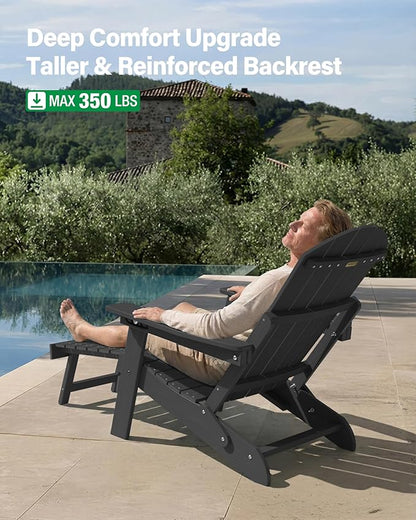 YEFU Adirondack Chair with Retractable Ottoman: Folding Adirondack Chairs Set of 2-5-Level Adjustable Backrest with Footrest - Fire Pit Chairs - Cup Holder - Outdoor Plastic Chair for Patio
