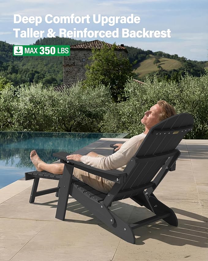 YEFU Adjustable Adirondack Chair with Retractable Ottoman Set of 6,Folding Adirondack Chair with Cup-Holder, Outdoor Chairs with Footrest,Weather Resistant Fire Pit Chairs,for Patio Lawn