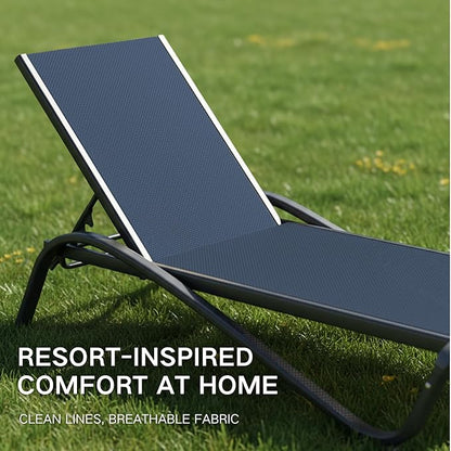 Kingdura Chaise Lounge Chair for Pool, Aluminum Outdoor Lounge Chairs with 5 Positions Recliner, Lightweight Pool Lounger Lounge Chairs for Outside Patio Deck Poolside (Navy Blue, 2 Chairs & 1 Table)