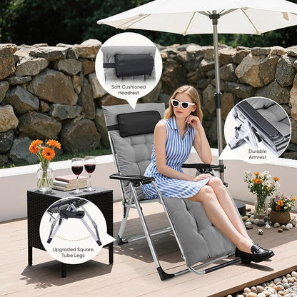 DUMOS Zero Gravity Chair, Reclining Camping Lounge Chair for Outdoor, Reclining Patio Chairs with Cup Holder Trays and Removable Cushion, Folding Recliner for Indoor, Grey