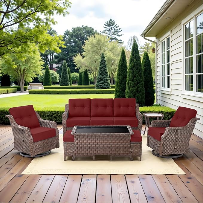 Belord Luxury 6-inch Thick Cushion Patio Furniture Set - Outdoor Swivel Rocker Glider Chairs Set of 4 with Glass Top - Photo 9