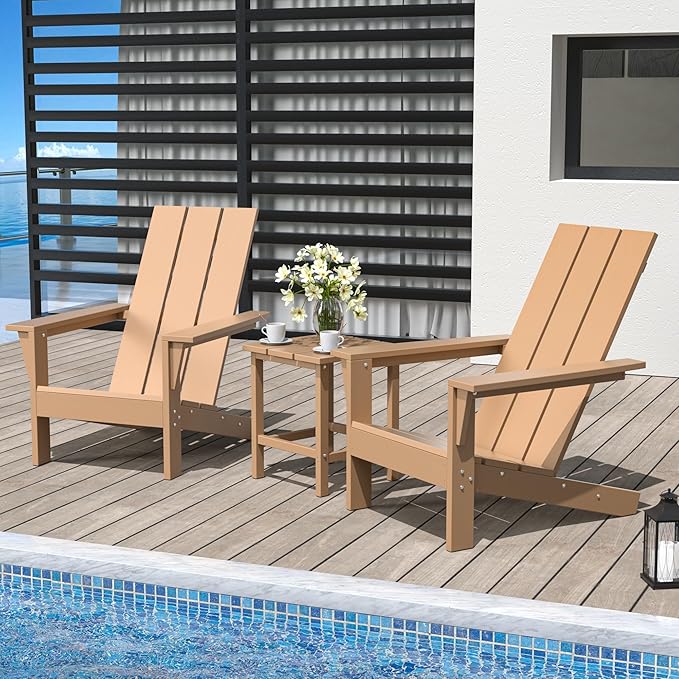 3-Piece HDPE Adirondack Chair Set (2 Chairs + Table) - Heavy Duty All-Weather Plastic Lumber, Wood-Look Patio Furniture for Deck, Garden, Poolside - Yellow