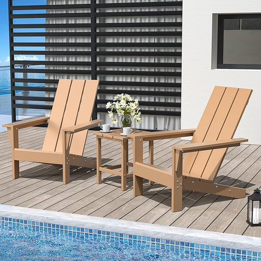 3-Piece HDPE Adirondack Chair Set (2 Chairs + Table) - Heavy Duty All-Weather Plastic Lumber, Wood-Look Patio Furniture for Deck, Garden, Poolside - Yellow
