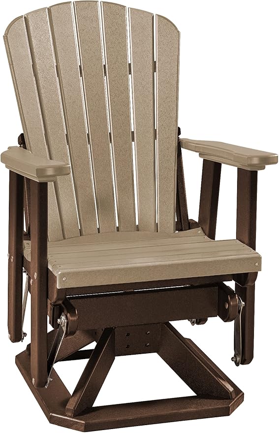 DutchCrafters Slat Fan Back Poly Adirondack Swivel Glider Outdoor Patio Chair (Tudor Brown & Weatherwood)