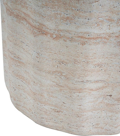 Christopher Knight Home Jaym 18.00" H Indoor Outdoor Accent Side Table, Patio Decorative End Table, Wave Cylinder Lightweight Concrete Garden Stool for Patio Balcony & Garden Decor, Travertine