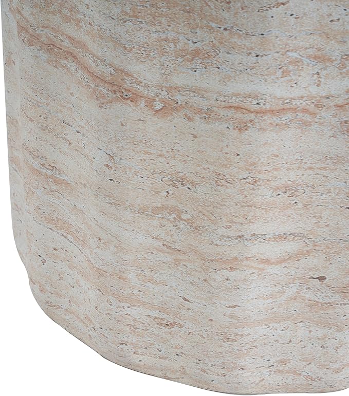 Merax Outdoor Lightweight Concrete Side Table 15.5" Dx18 H Cylinder Round Travertine Indoor Accent Table Weather Resistant End Table for Patio Backyard, Beige