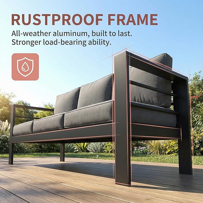 Kiss the Water Outdoor Couch Aluminum Patio Furniture Sofa - Photo 4