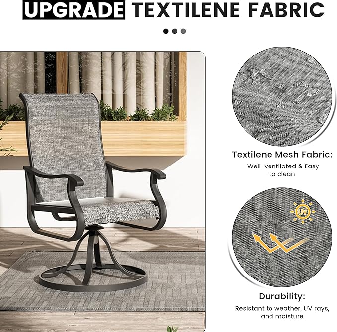 Patio Swivel Chairs Set of 2, Outdoor Dining Chairs with High Back, All-Weather Swivel Rocker Chair for Lawn, Porch or Garden
