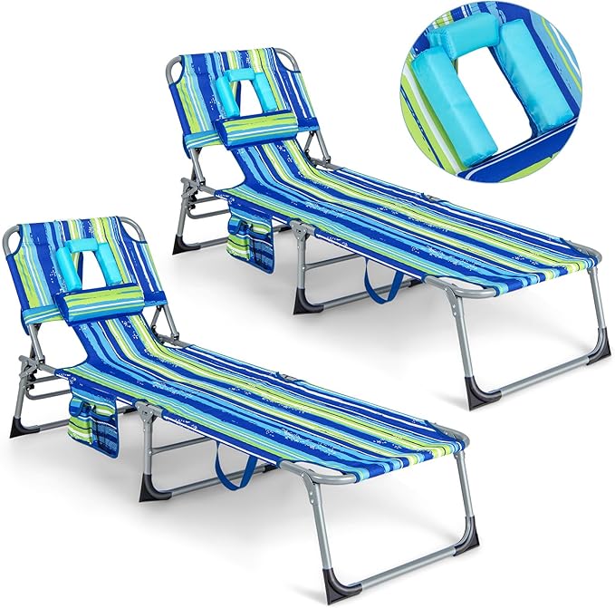 Goplus Tanning Chair, Folding Beach Lounge Chair with Face &Arm Hole, 5-Position Adjustable, Removable Pillow - Photo 1