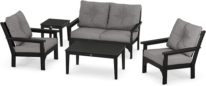 POLYWOOD® Vineyard 5-Piece Deep Seating Set in Black/Grey Mist - Photo 1