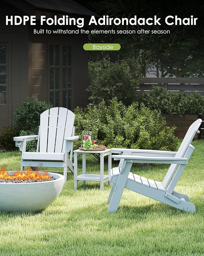 GREENVINES Folding-Adirondack-Chair | HDPE Plastic | Fire Pit Chairs | All Weather | Cup Holder | White - Photo 4