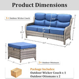 3 Pieces Patio Furniture Sofa Set with 6" Thick Cushions, High Back Wicker Sectional Outdoor Sofa with Ottomans - Photo 9