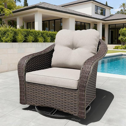 Wicker Swivel Rocking Chairs - Outdoor Brown Wicker Swivel Glider Chair Outdoor Rocking Chair with Water-Resistant Cushions, Beige
