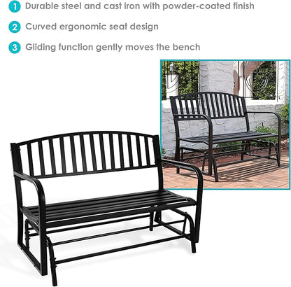 Sunnydaze 50-Inch 2-Person Glider Garden Bench - 615-Pound Weight Capacity - Black