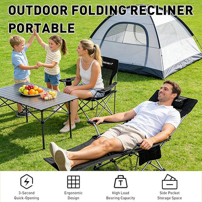 Zero Gravity Chair, Reclining Camping Chair with Padded Pillow, Cup Holder, Storage Pocket & Carry Bag, 4-in-1 Portable Camping Recliner for Outdoor, Beach, Garden, and Backyard - Black Mesh