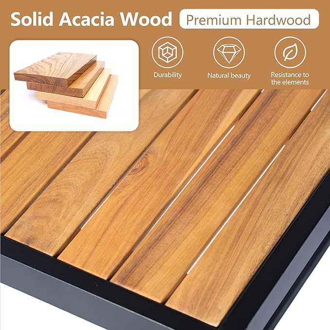 Industrial Acacia Wood Outdoor Sectional Corner Sofa Set with Cushions and Center Table - Patio Garden Balcony - Photo 5