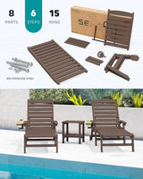 SERWALL Patio Chaise Lounge Chair, 78'' Long HDPE 5 Positions Adjustable Outdoor Lounger - Photo 6
