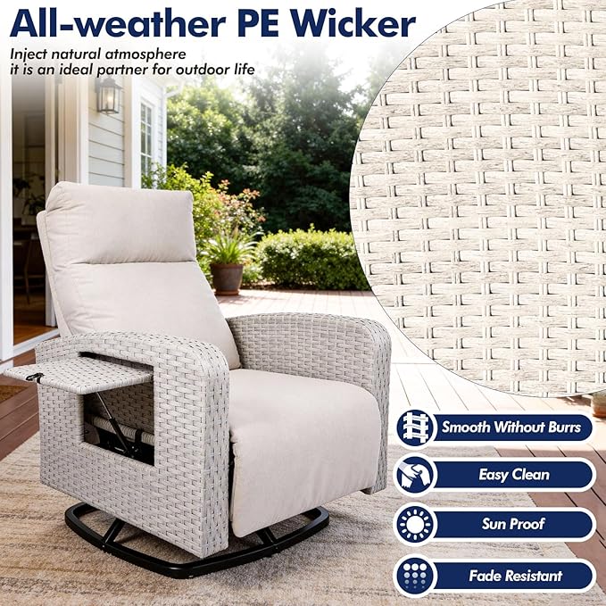 Outdoor Recliner Chair Set of 2, Wicker Patio Recliners with Adjustable Backrest and Extended Foot Rest - Photo 5