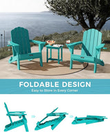 Folding Adirondack Chair, HDPE Adirondack Chair with 2 Cup Holders, Pre-Assembled Outdoor Fire Pit Chairs for Patio - Photo 8