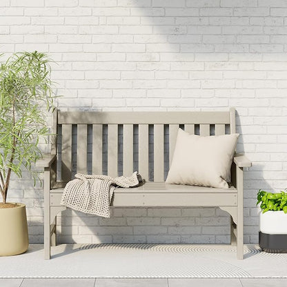 Costaelm Garden Bench, Farmhouse Park Front Porch for Entryway Bench Outdoor Seating Low Bench Patio Bench Outside/Indoor, Sand