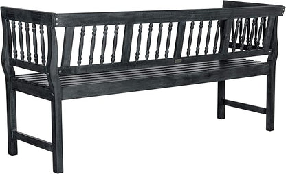 SAFAVIEH Outdoor Patio Furniture Collection – Brentwood Dark Slate Grey Distressed Acacia Wood Bench with Silver Accents, Classic Outdoor Seating for Porch or Garden (PAT6732K)