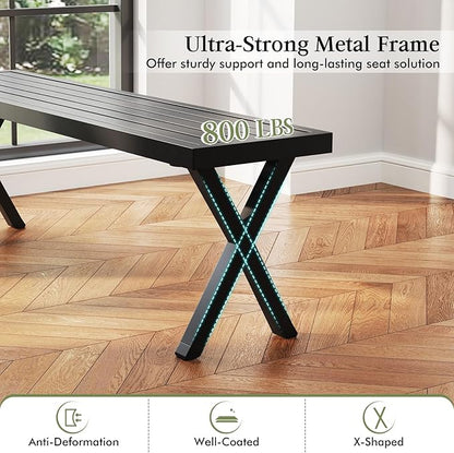 Giantex 54" Outdoor Bench, Metal Garden Bench with Slatted Seat, X-Shaped Legs, Heavy-Duty Patio Backless Loveseat, Load 800 LBS, 2-Person Park Bench for Lawn, Yard, Porch, Black