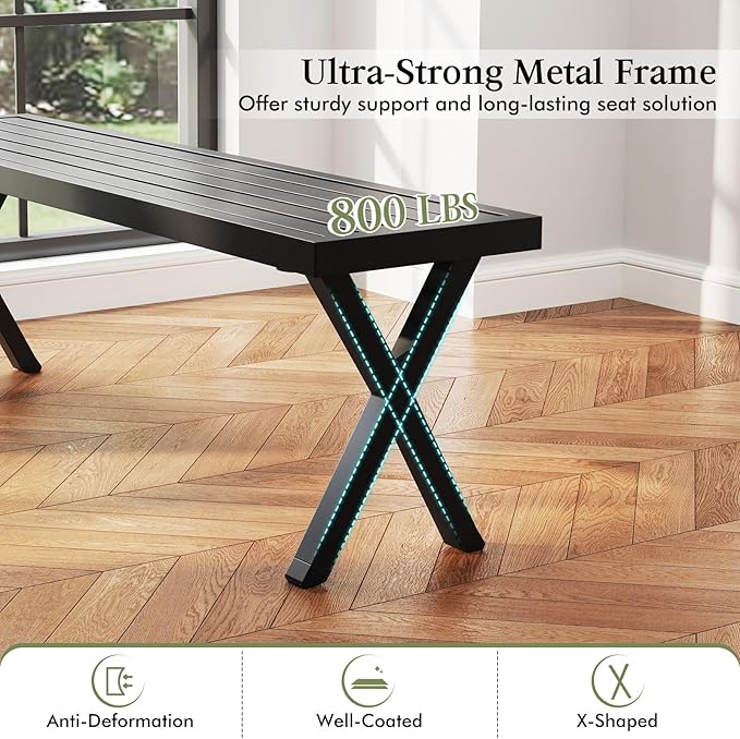 Giantex 2 Pack Outdoor Bench, 54" Metal Garden Bench with Slatted Seat, X-Shaped Legs, Heavy-Duty Patio Backless Loveseat, Load 800 LBS, 2-Person Park Bench for Lawn, Yard, Porch, Black
