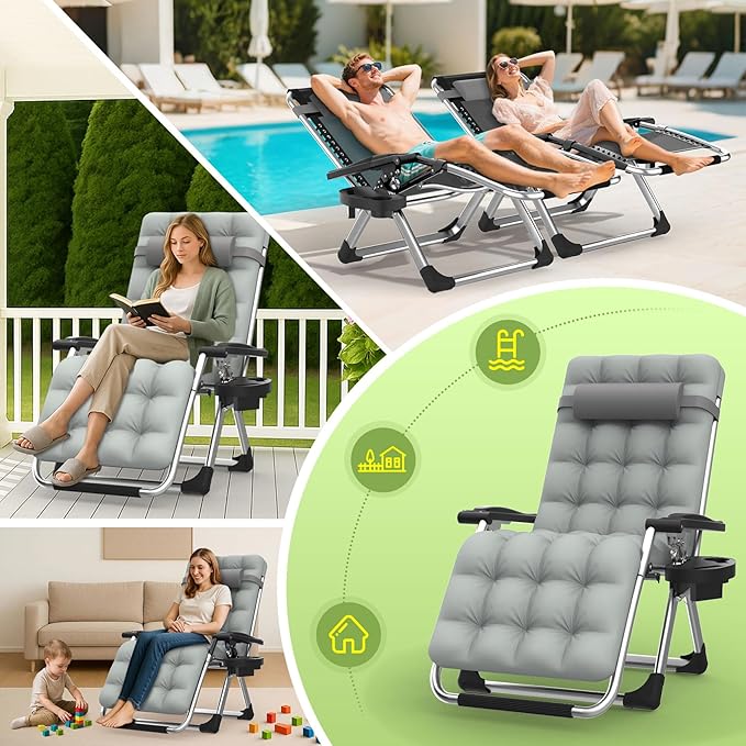 Suteck Zero Gravity Chair, Reclining Camping Lounge Chair w/Removable Cushion, Upgraded Lock and Cup Holder - Photo 7