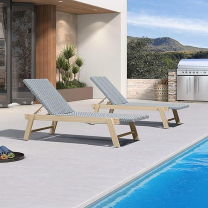 PURPLE LEAF Extra Large Patio Chaise Lounge 2 Pieces French Outdoor Wicker Lounger Matte White Aluminum Frame 771LBS Capacity PE Rattan Adjustable Backrest for Pool Garden Beach Backyard Navy
