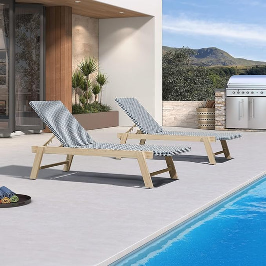 PURPLE LEAF Extra Large Patio Chaise Lounge 2 Pieces French Outdoor Wicker Lounger Matte White Aluminum Frame 771LBS Capacity PE Rattan Adjustable Backrest for Pool Garden Beach Backyard Navy