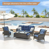 Outdoor Patio Wicker Furniture Set - 6 Piece Rattan Patio Conversation Sectional Sofa Set with 1 Couch, 2 Armchairs - Photo 2