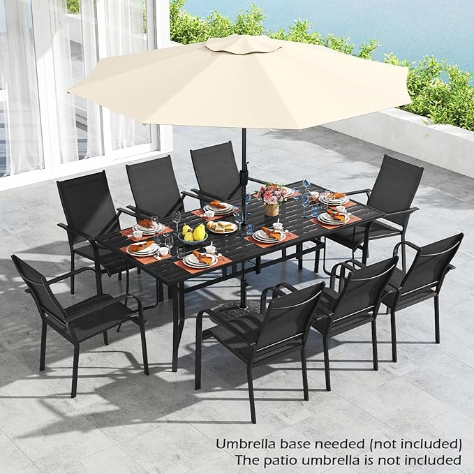 Tangkula 76" x 36" Metal Patio Dining Table for 8, Rectangle Heavy Duty Outdoor Dining Table with Umbrella Hole - Photo 5