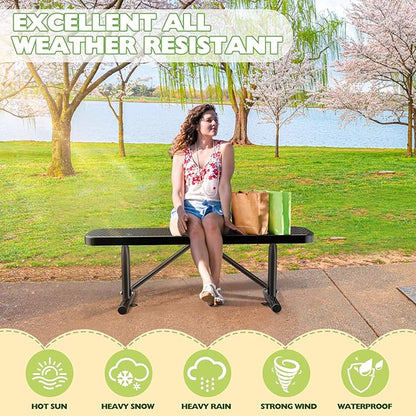 4FT Park Benches for 2-3 People, Weatherproof Commercial Garden Bench, Iron Steel Frame Patio Heavy Duty Mesh Rectangular Outdoor Benches for Outside, Lawn, Yard, Porch Work Entryway