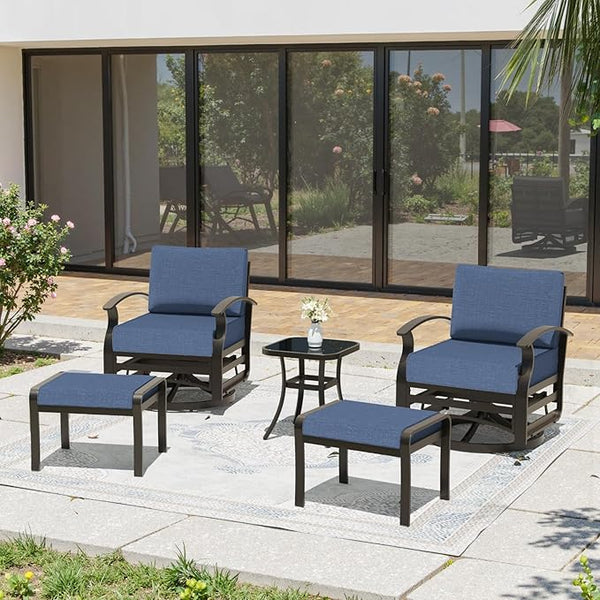 Gotland 5 Piece Patio Set, Aluminum Outdoor Swivel Chairs Set of 2 with 2 Ottoman 5.1’’ High-Resilience Seat Cushions - Photo 1