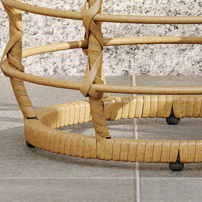 Lovinouse Rattan Round Side Table Set of 2, Small Circle Desk with Solar Lights and Tempered Glass Top,Weather-Resistant Wicker for Patio, Small Coffee End Table for Outdoor Living, Patio,Natural