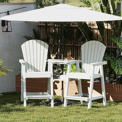 FOOWIN Tall Adirondack Chair Set of 8, All Weather HDPE Bar Height Adirondack Chair with Double Connecting Trays, Adirondack Barstools for Balcony, Deck, Backyard, Patio, Garden White