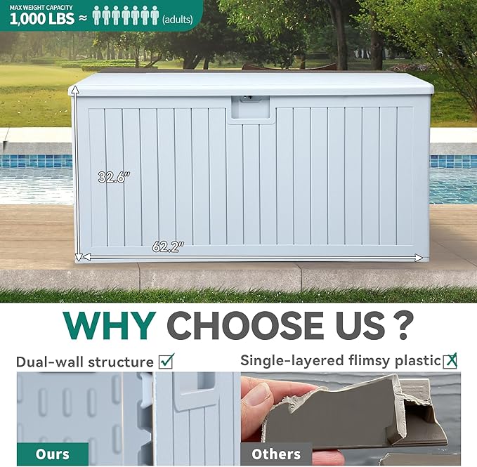 YITAHOME 230 Gallon Large Deck Box with Divider & Side Handles, Outdoor Double-Wall Storage for Patio Furniture Cushions - Photo 6