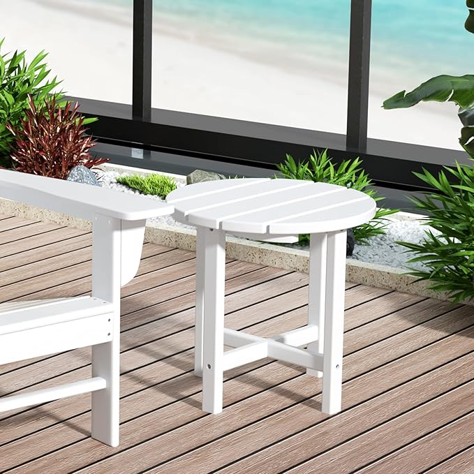 WestinTrends Dylan Adirondack Round Outdoor Side Table, White - Photo 10
