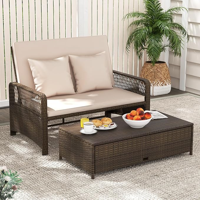 Tangkula Patio Rattan Daybed with 4-Level Adjustable Backrest - Photo 4