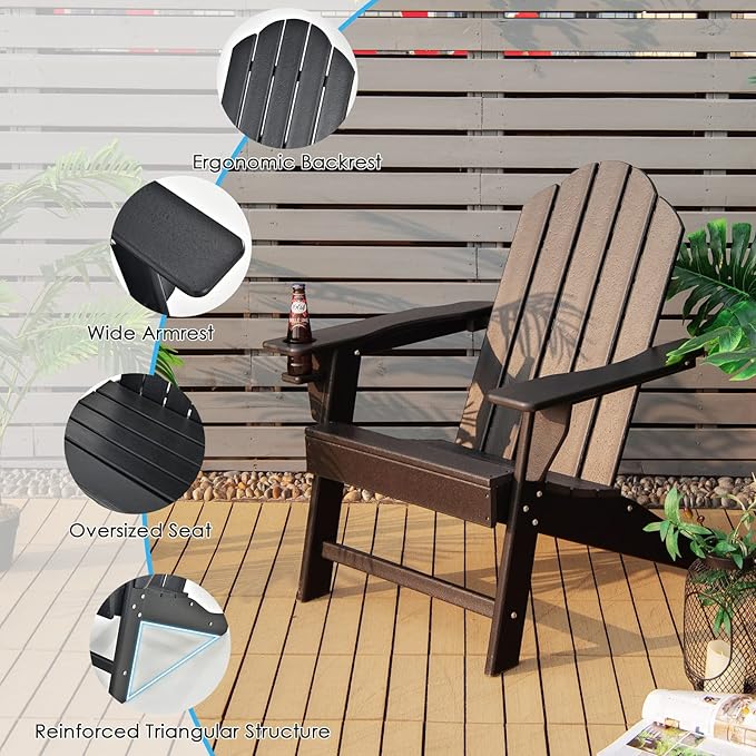 Giantex Set of 2 Adirondack Chair Outdoor Fire Pit Chairs, HDPE Weather Resistant Patio Chair for Campfire,Deck, Garden, Yard, Lawn Furniture Porch and Lawn Seating Composite Chairs