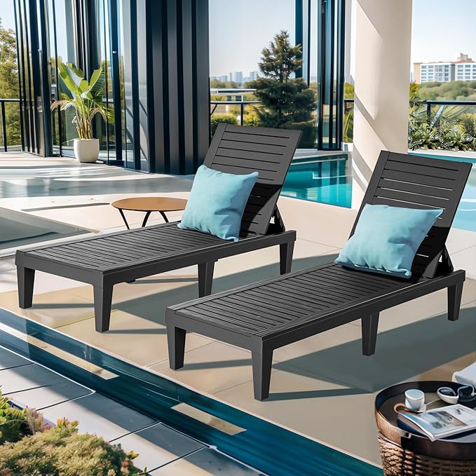 ROJIK Outdoor Chaise Lounge Chair Set of 2,with 5-Position Adjustable Backrest,Waterproof & Lightweight - Photo 2