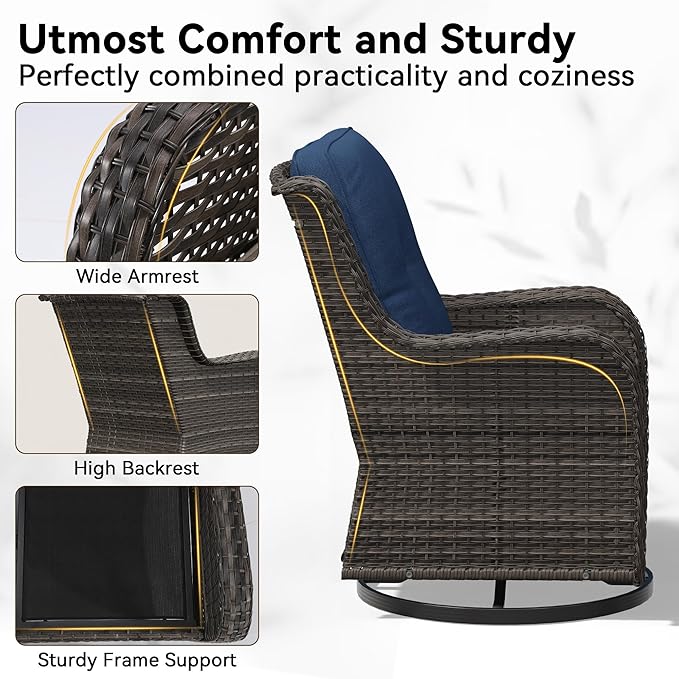 2 Pieces Outdoor Swivel Rocker Patio Chairs Set - Outdoor Wicker Patio Furniture Sets with 1 Side Table - Photo 3