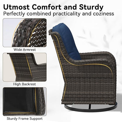 8 Piece Outdoor Wicker Patio Furniture Set, Outdoor Swivel Rocker Patio Chairs Set with Thickened Olefin Cushions, High Back and Deep Seating, Hand-Woven PE Rattan for Porch, Deck
