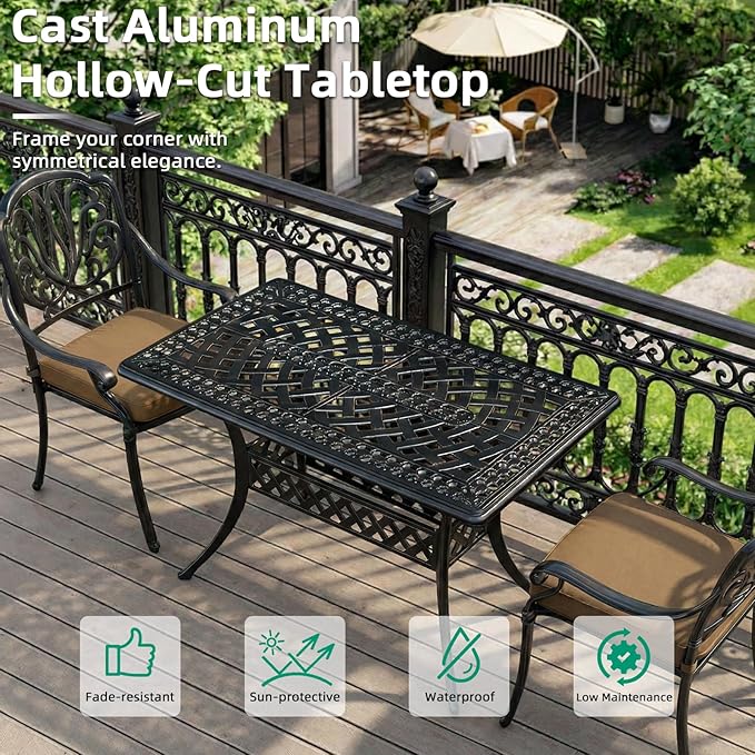 VIVIJASON 42" x 24" Cast Aluminum Outdoor Dining Table, Narrow Rectangular Bistro Table for Small Balcony, Rust Proof & Weather Resistant Patio Furniture for Backyard, Porch, Garden, Dark Bronze