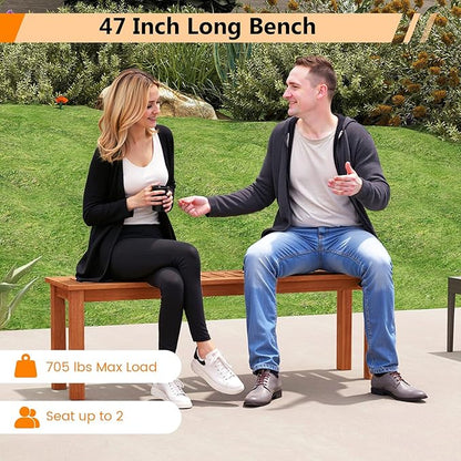 Tangkula 47 Inch Patio Wood Bench, 2-Person Backless Bench w/Slatted Seat, Indoor Outdoor Dining Bench for Backyard, Poolside, Entryway, Porch
