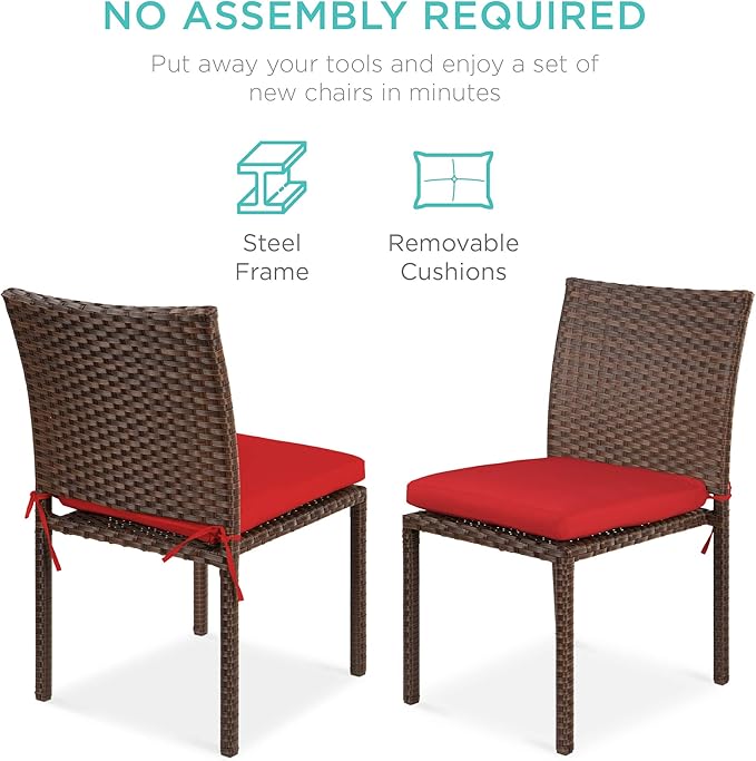 Best Choice Products Set of 4 Stackable Outdoor Patio Wicker Chairs w/Cushions, UV-Resistant Finish - Photo 7