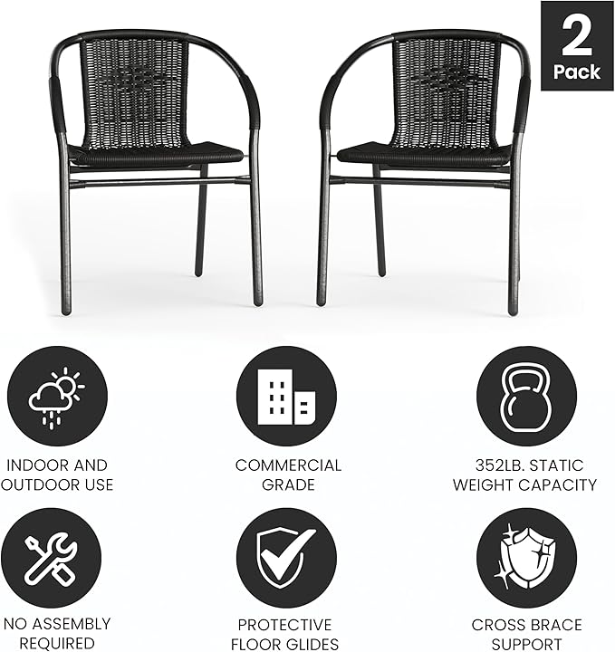 EMMA + OLIVER Set of 2 Modern Rattan Indoor/Outdoor Stack Chairs - Photo 6