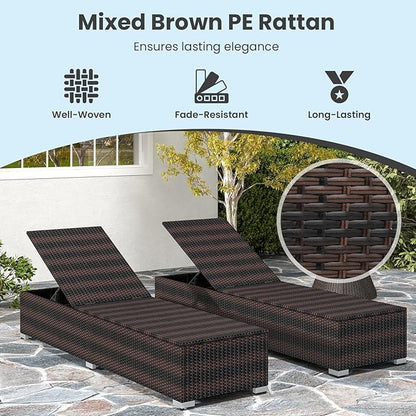 Tangkula Outdoor Chaise Lounge, Patio Wicker Lounge Chair w/ 4-Level Backrest, Heavy-Duty Metal Frame, Outside Rattan Reclining Chair w/Long Seat Cushion for Backyard, Poolside